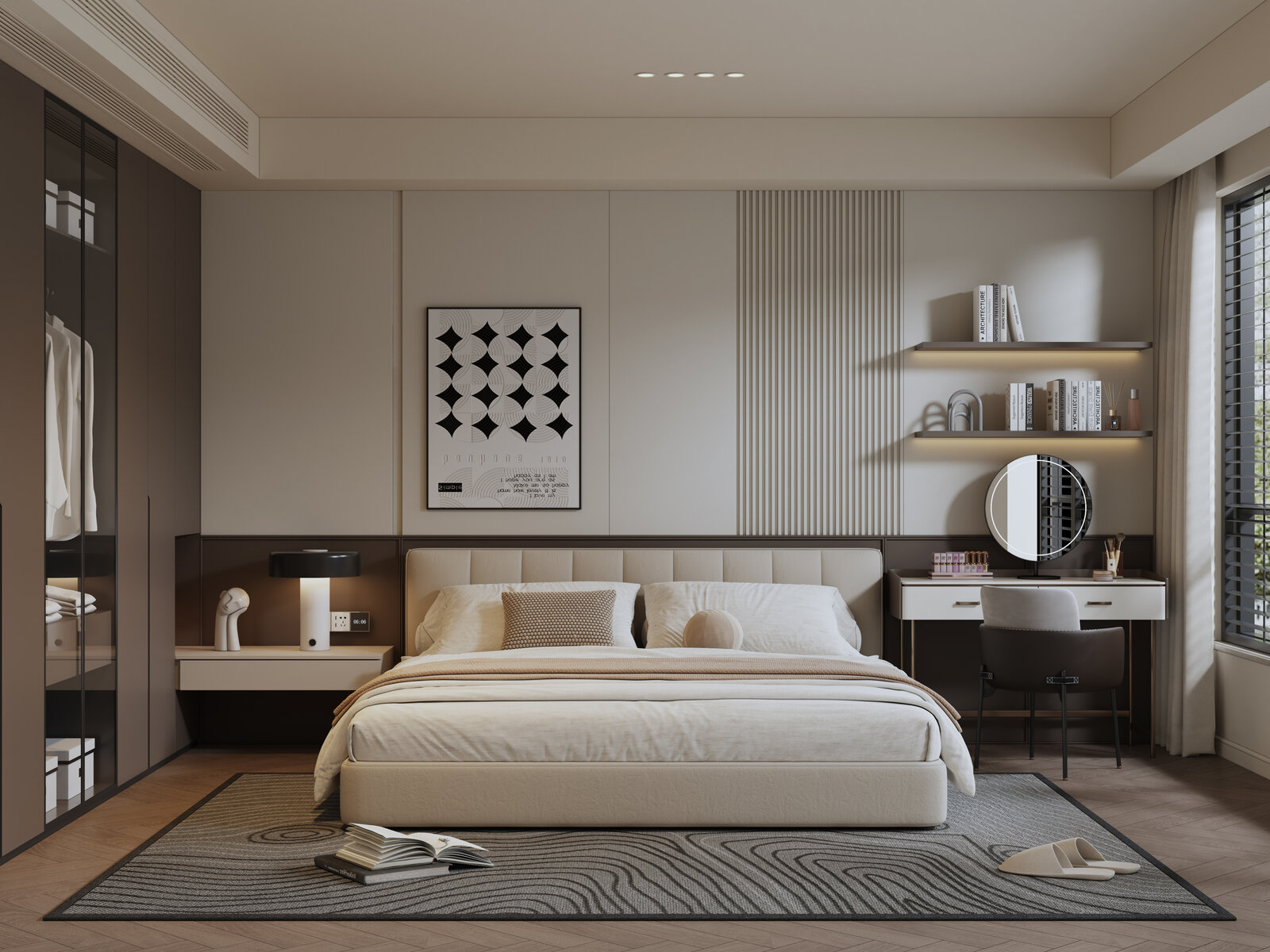 Wabi Sabi Cream Style Modern Bedroom Interior Scene
