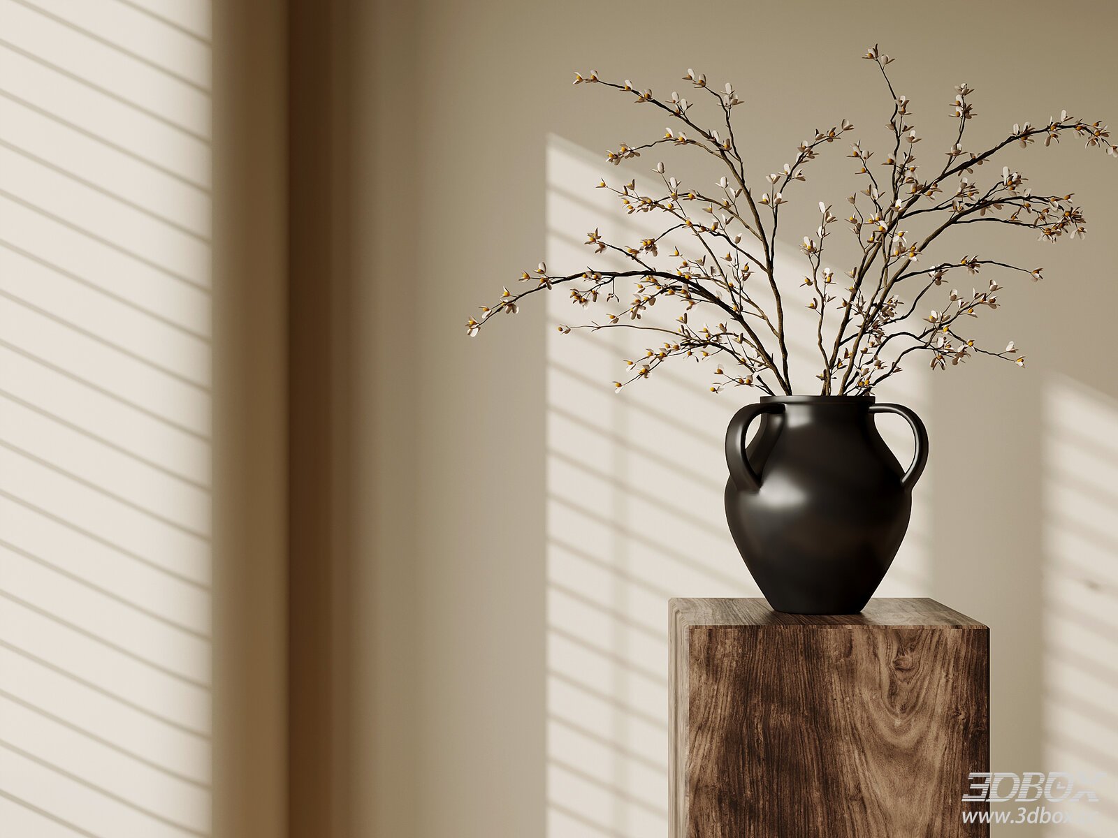 Vintage Black Vase with Dried Floral Branches Decor Set