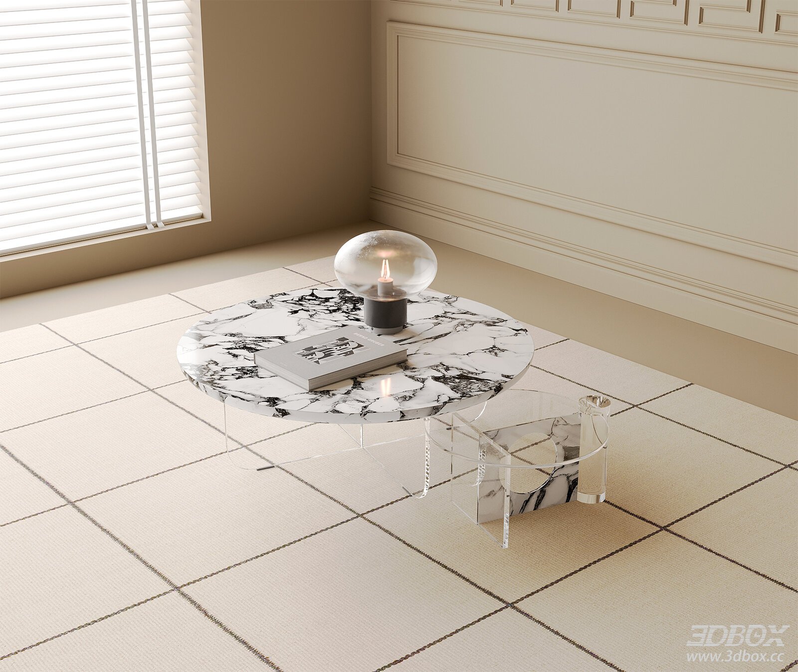 Modern Round Marble Coffee Table with Acrylic Legs