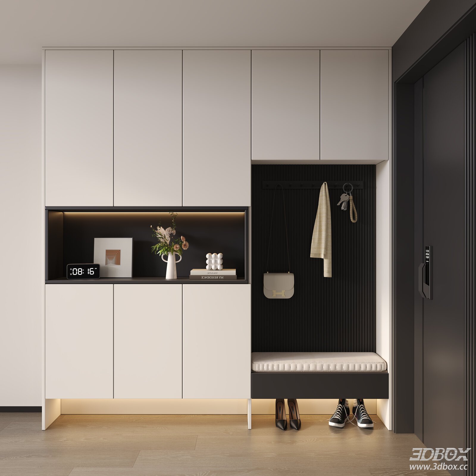 Modern Minimalist Hallway Shoe Cabinet with Entry Bench