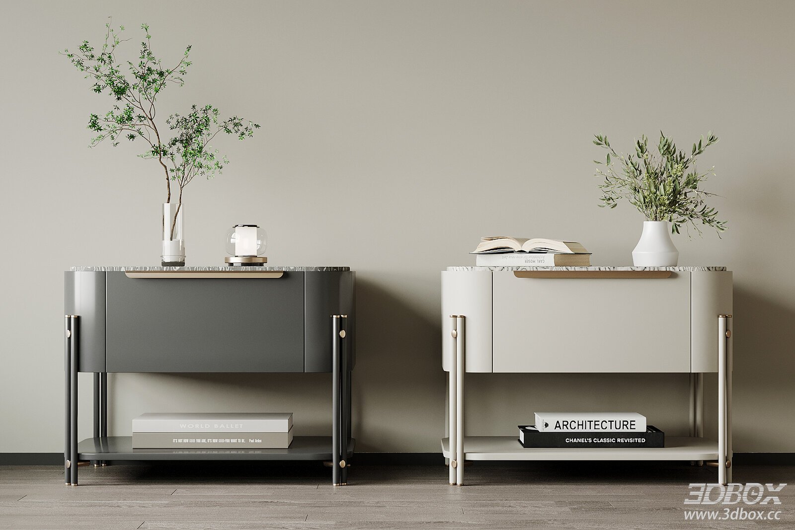 Modern Marble Top Side Table with Metal Legs