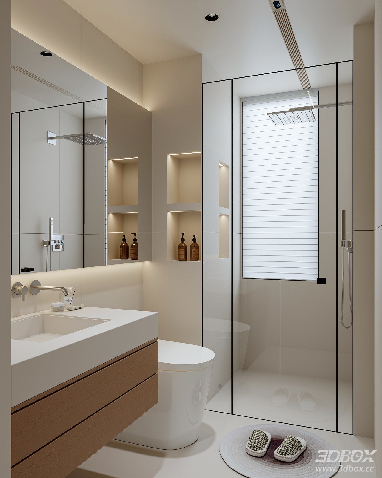 Modern Minimalist Bathroom Scene with Vanity and Smart Toilet