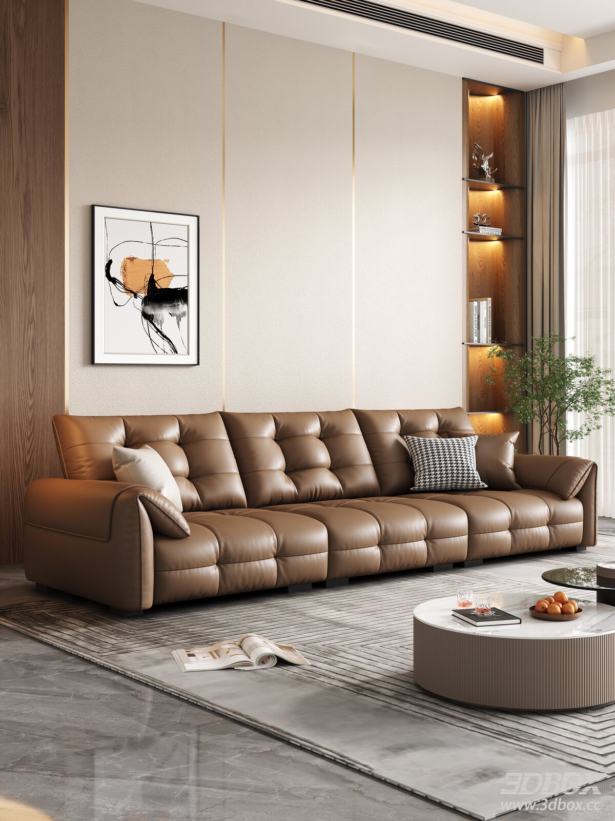 Modern Leather Sofa Round Coffee Table Living Room Set