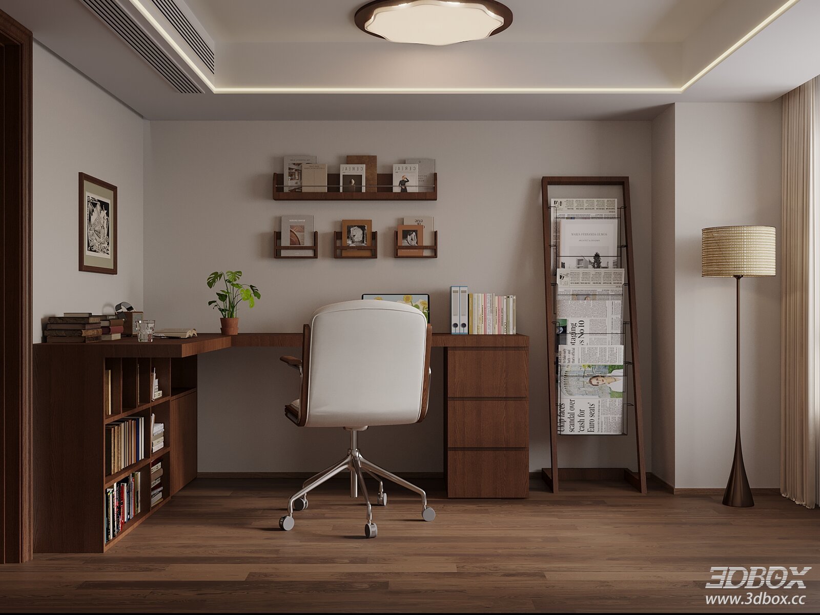 Mid-Century Modern Study Room Workspace Interior