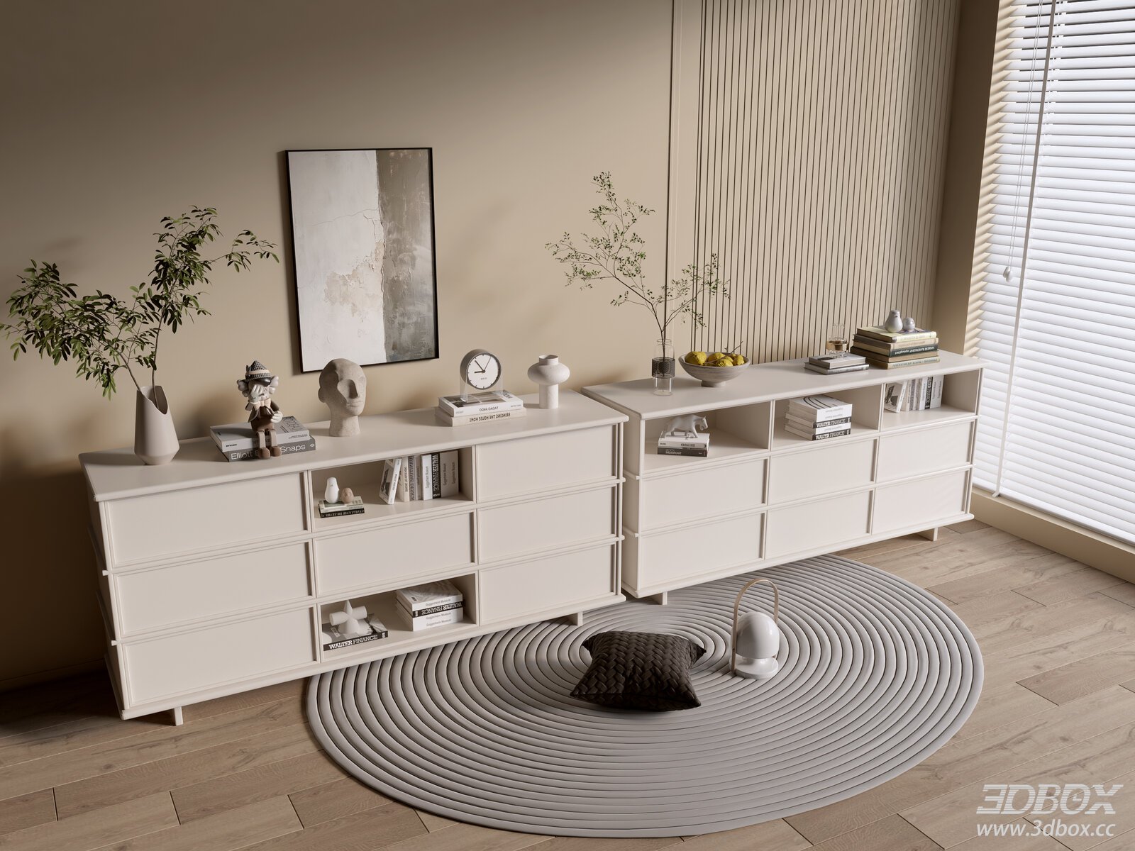 Modern Cream Style Sideboard Storage Cabinet Set