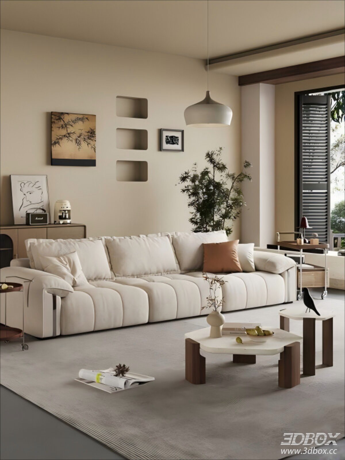 Vintage Wabi Sabi Style Living Room Interior Scene