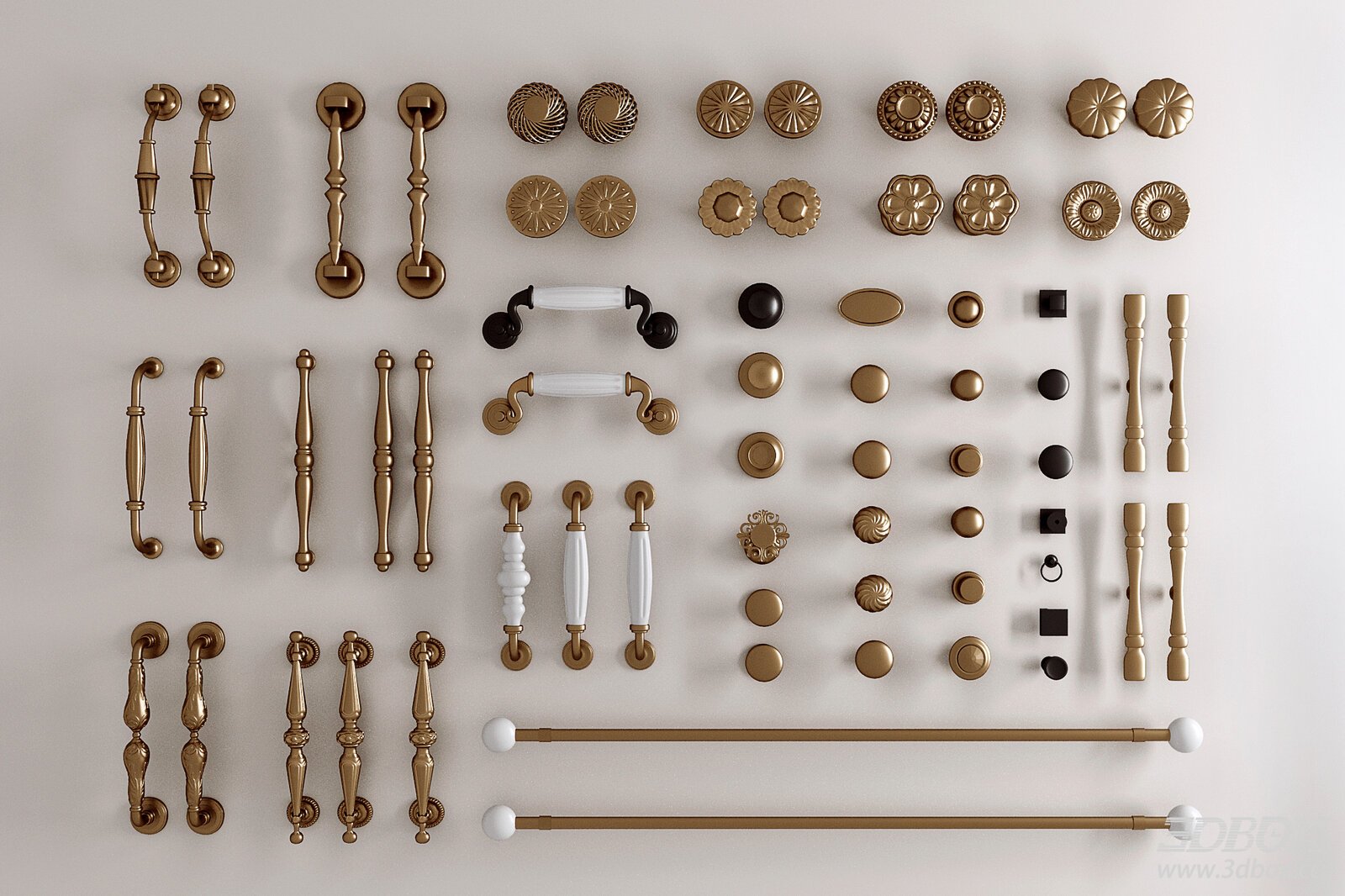 Vintage Brass Cabinet Handles and Furniture Knobs Set