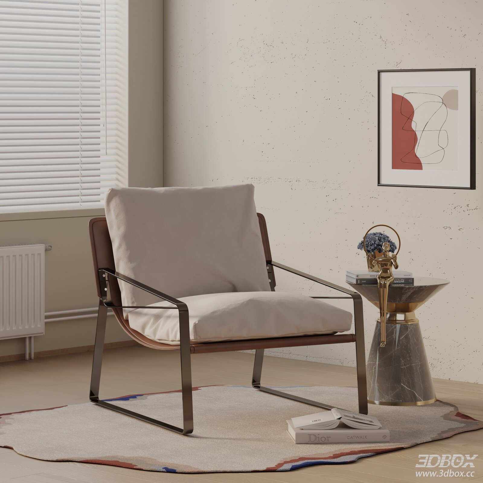 Modern Minimalist Fabric Armchair with Metal Frame