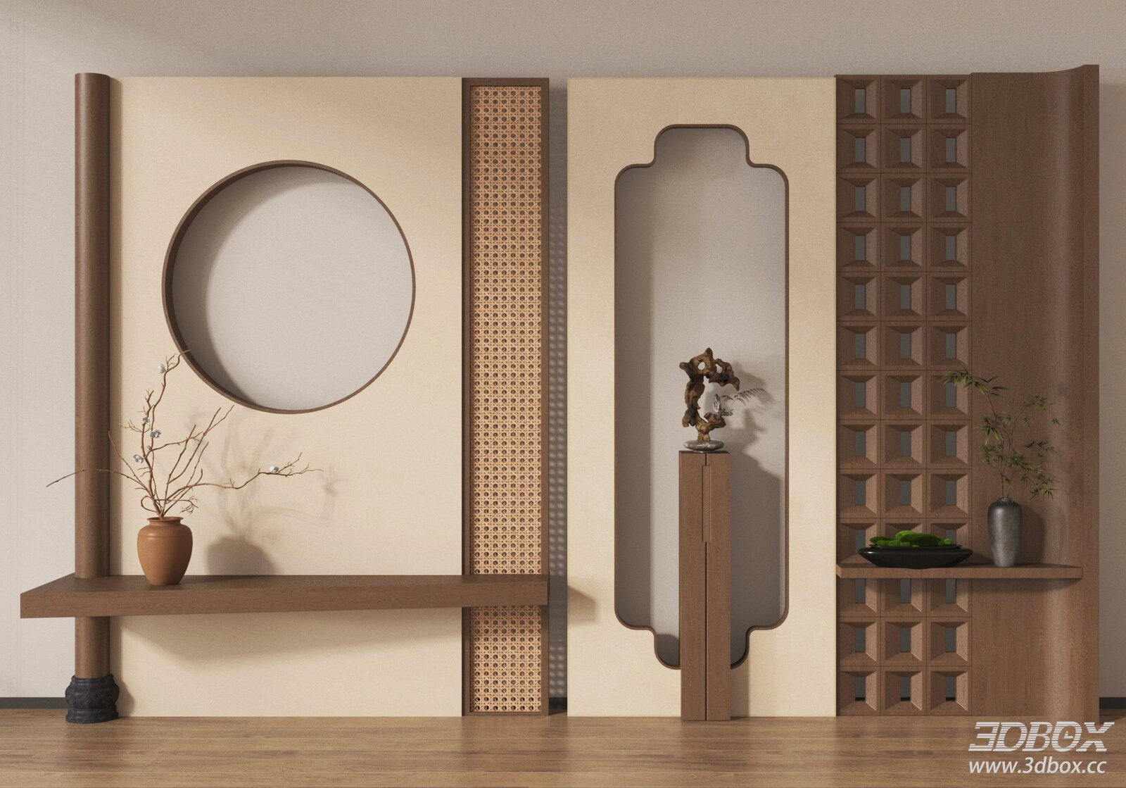 New Chinese Style Entrance Partition Wall Panel Set