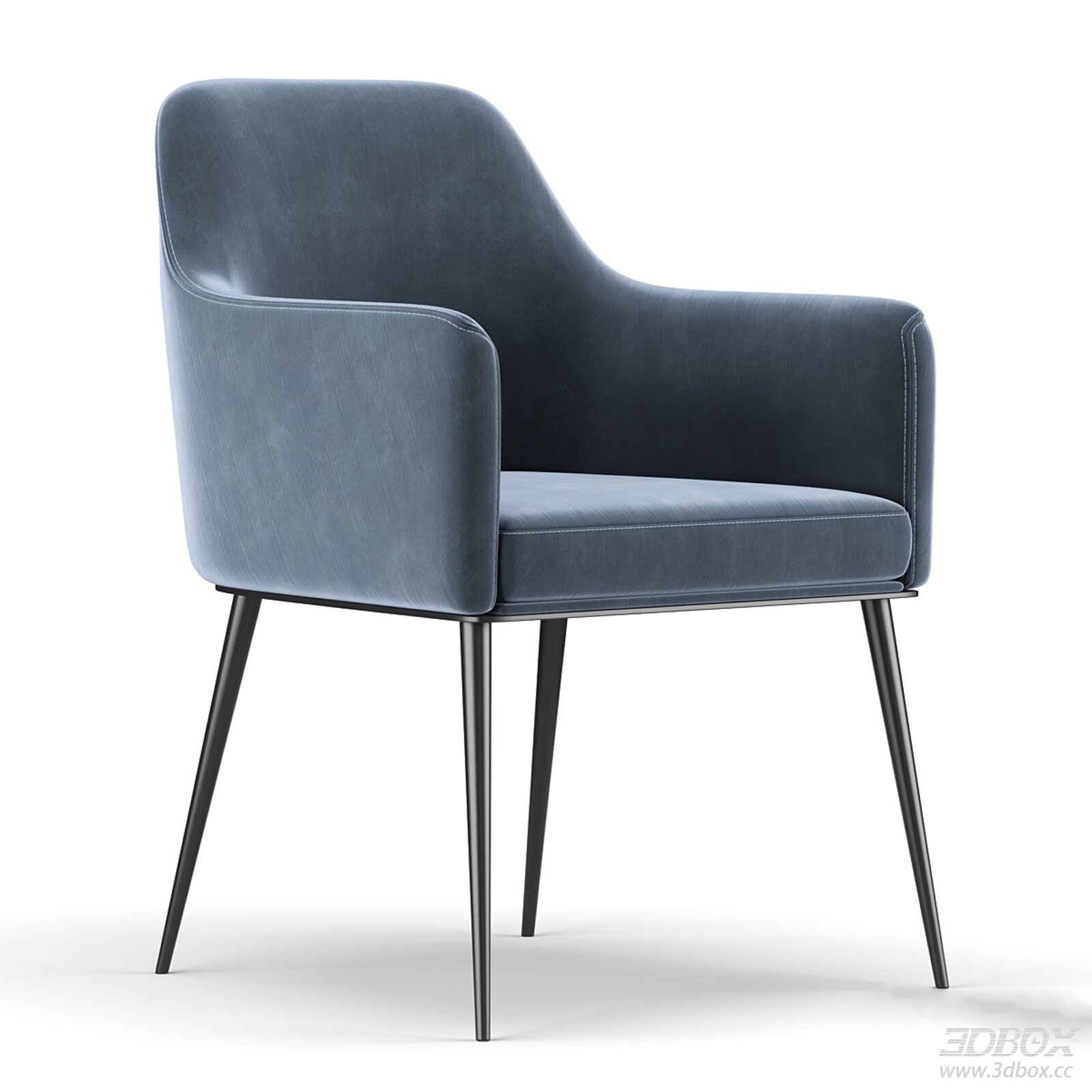 Modern Blue Velvet Armchair with Metal Legs