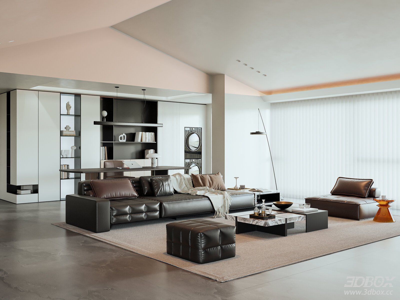 Italian Luxury No-main-light Living Room with Leather Sofa Set