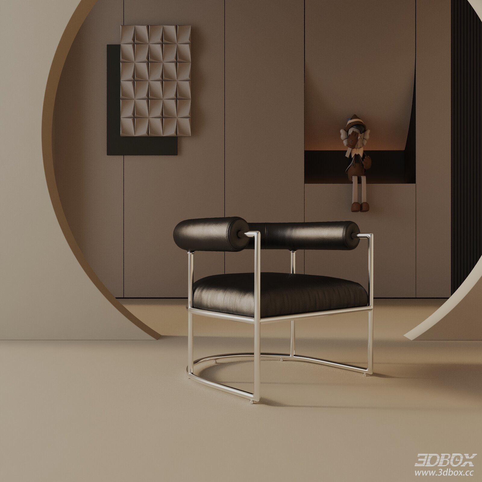 Modern Leather Upholstered Armchair with Metal Frame
