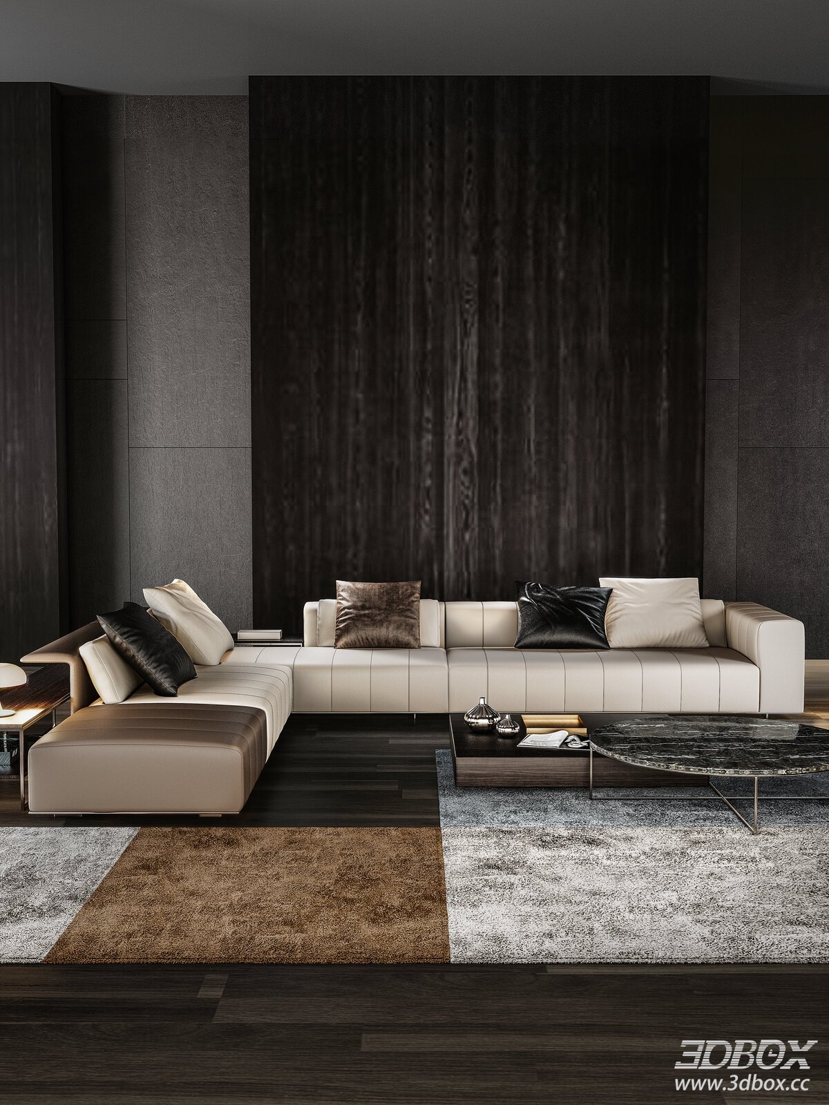 Modern Piano Key Sectional Leather Sofa Set Living Room