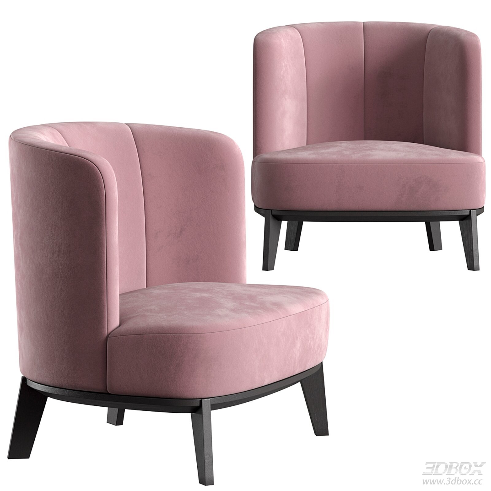 Pink Velvet Modern Armchair with Wooden Legs