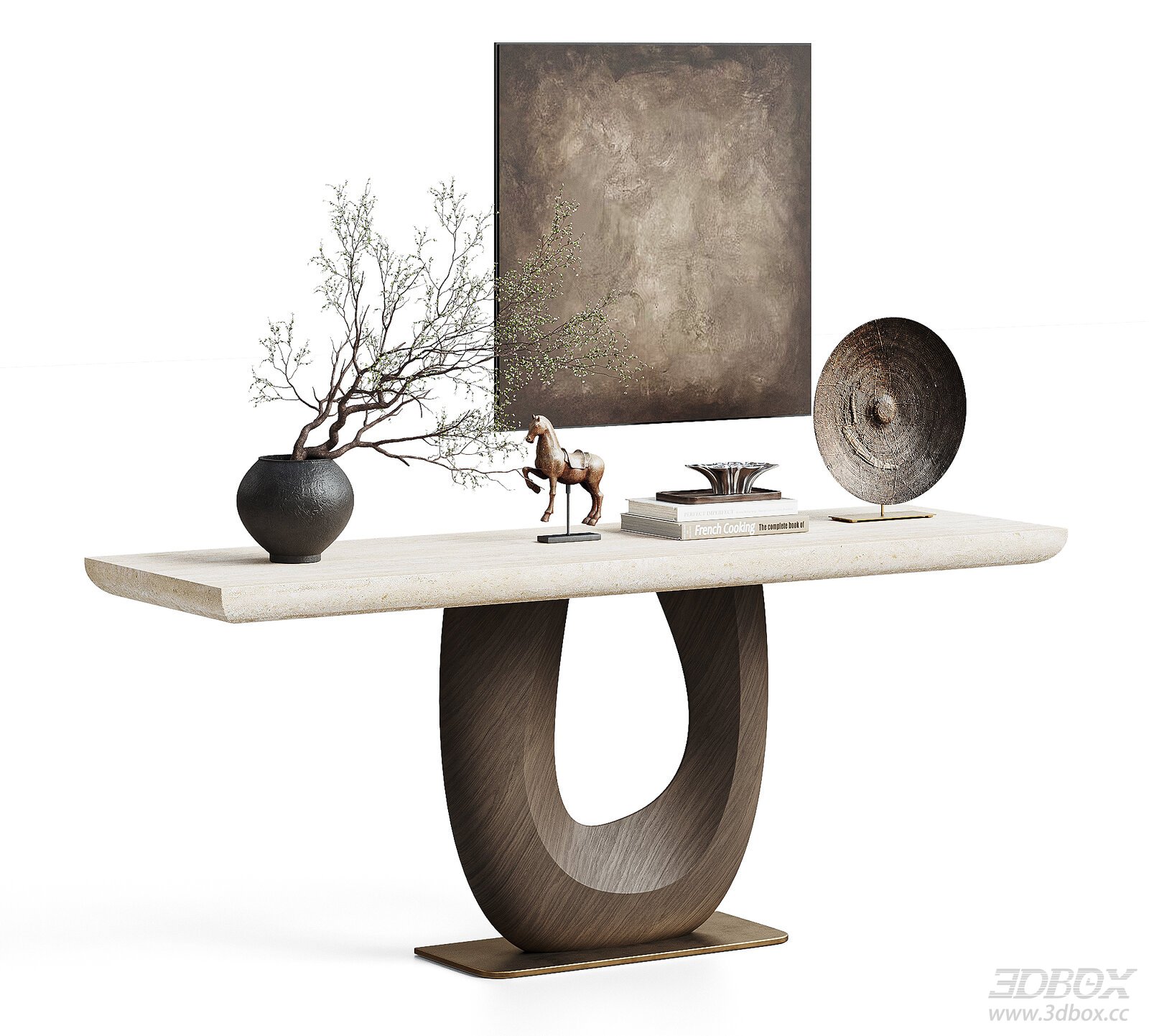 Wabi Sabi Vintage Travertine Console Table Decor Set