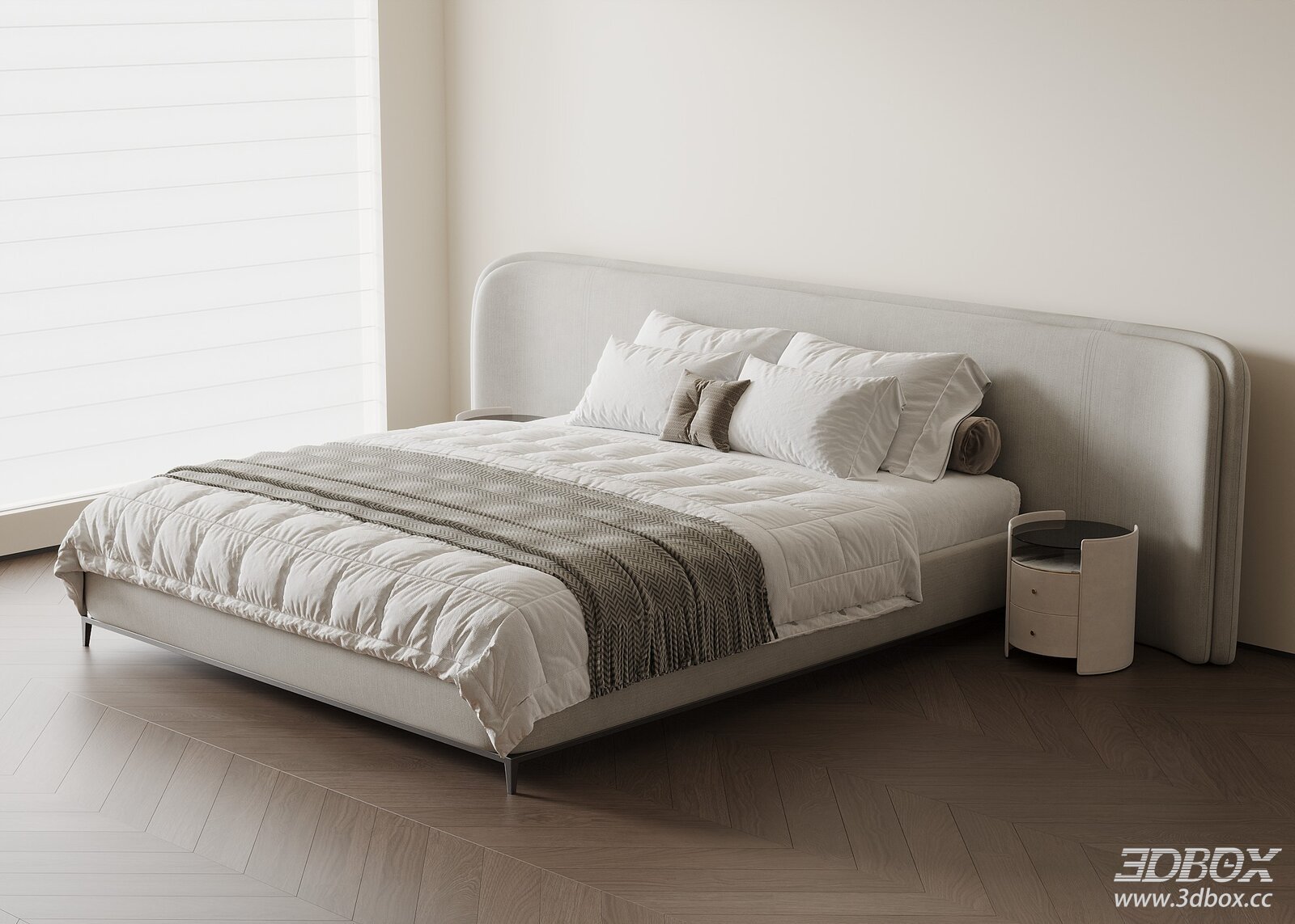 Minimalist Upholstered Double Bed with Nightstand Set