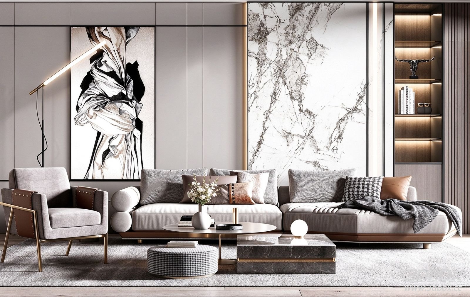Modern Luxury Living Room Sofa Armchair Coffee Table Set