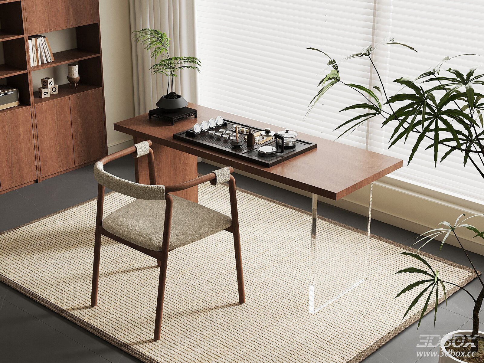 Mid Century Modern Tea Table Set with Chair and Tea Utensils