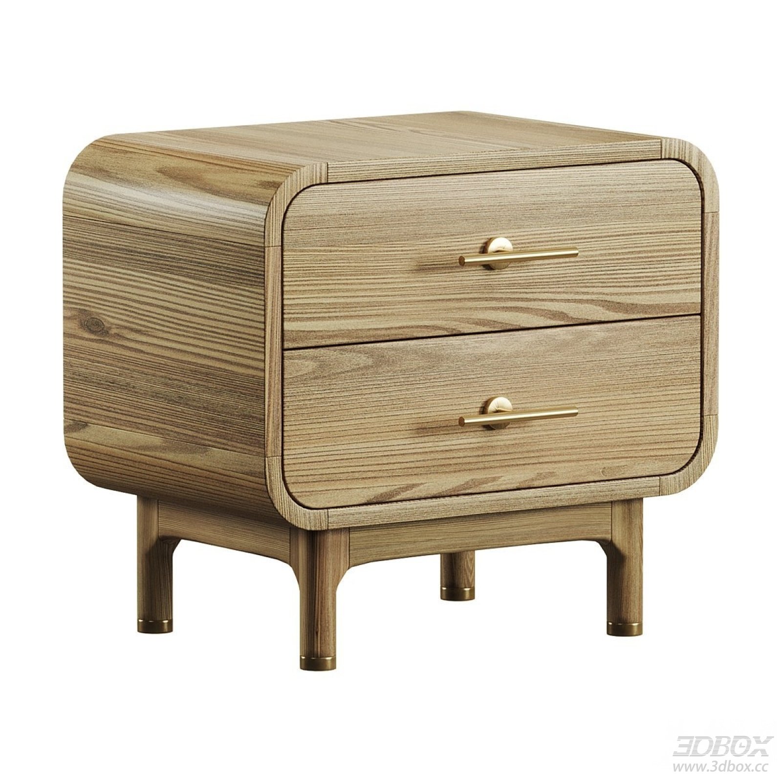 Wooden Nightstand with Drawers and Brass Handles
