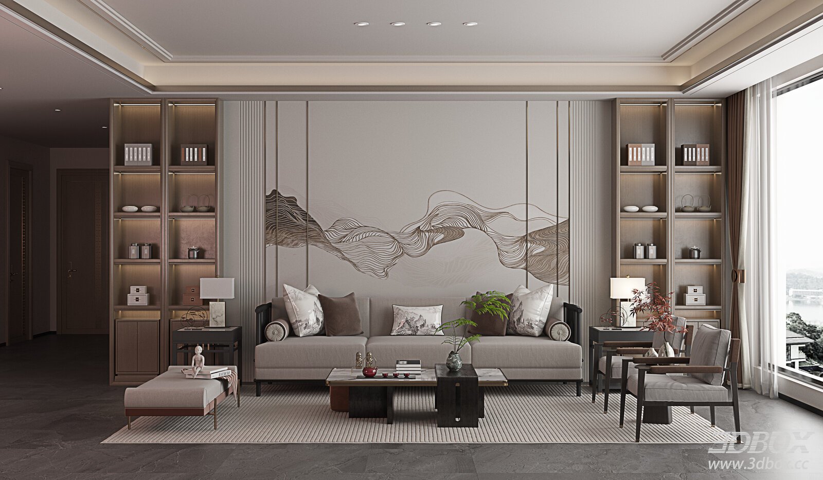 New Chinese Style Living Room Sofa Set Scene