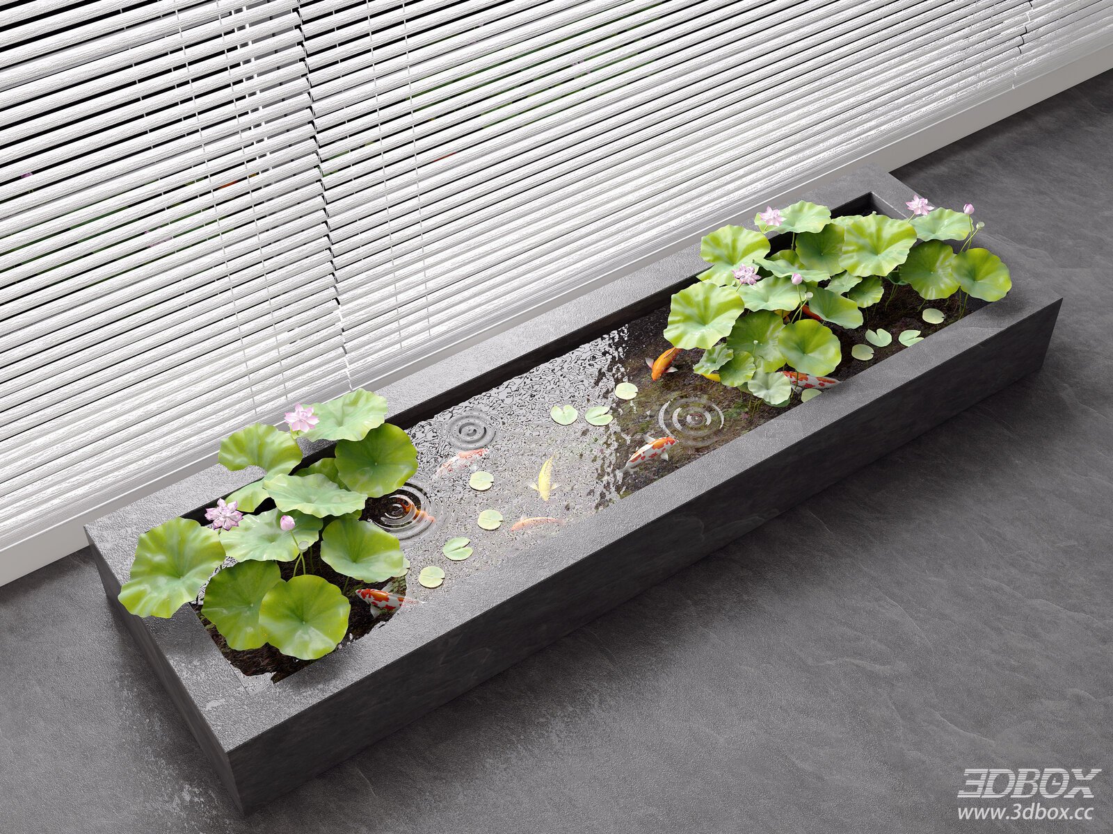 Modern Indoor Koi Pond Water Feature with Lotus Plants