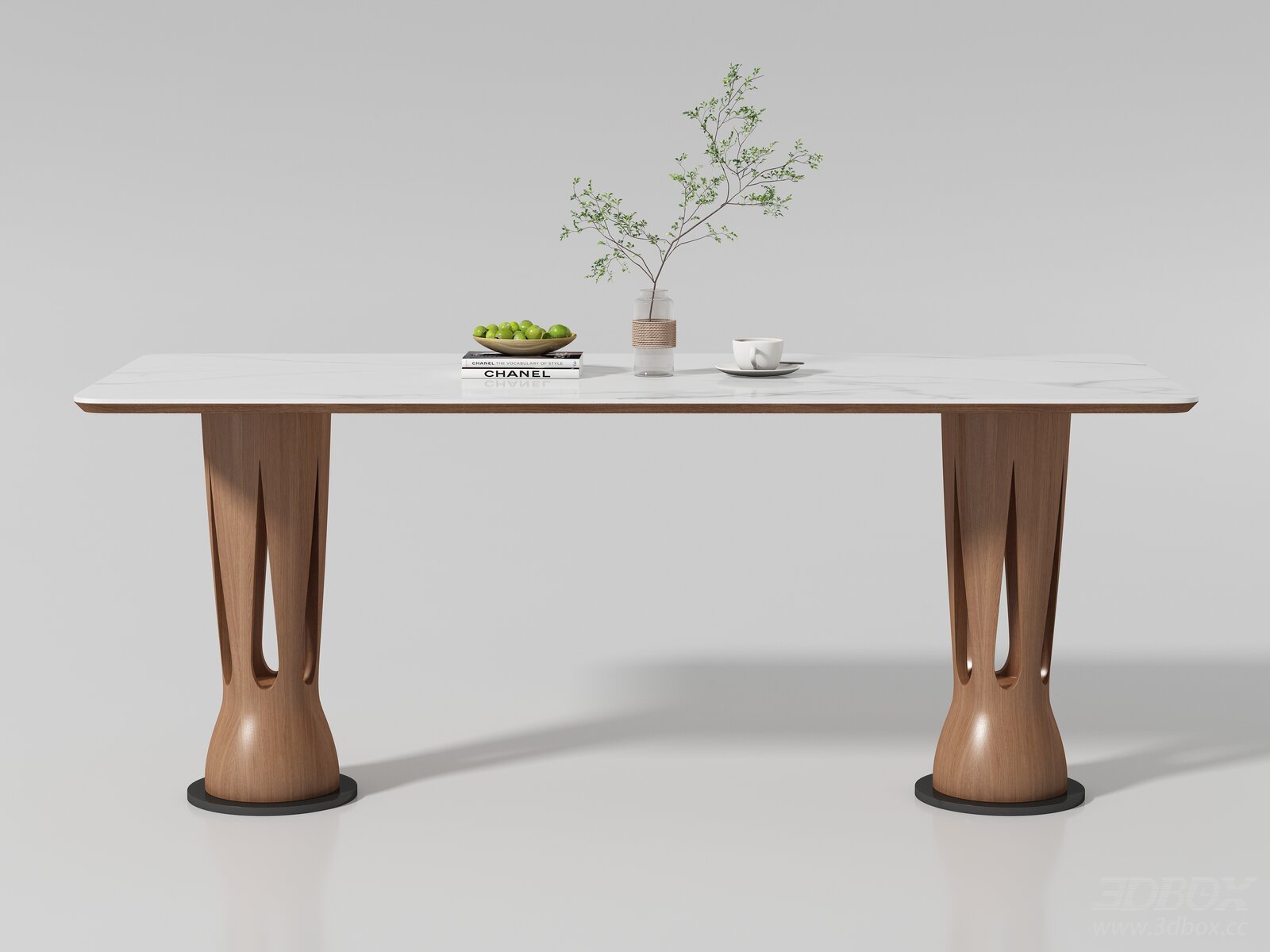 Modern Mid-Century Marble Top Wooden Base Dining Table