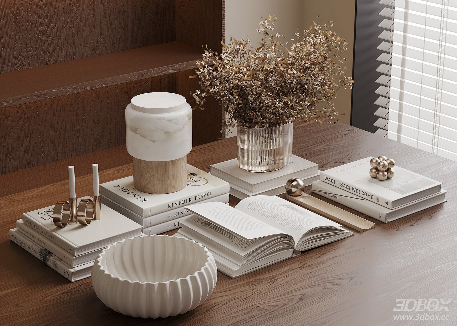 Modern Desktop Decorative Set with Books Vase and Ornaments