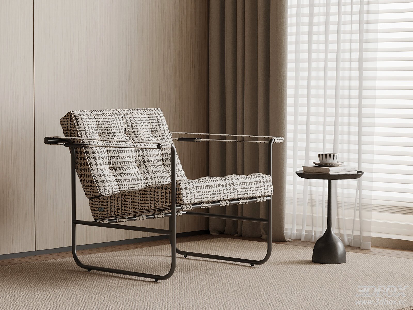 Modern Fabric Upholstered Metal Frame Lounge Armchair