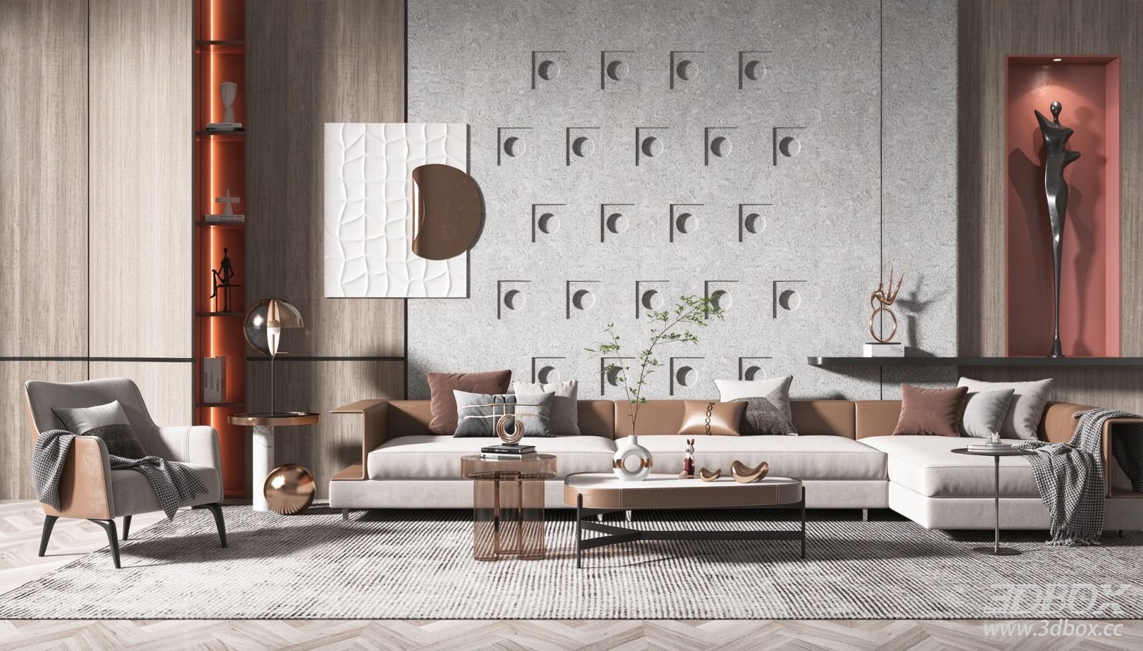 Modern Luxury Living Room with Sectional Sofa and Coffee Table Set