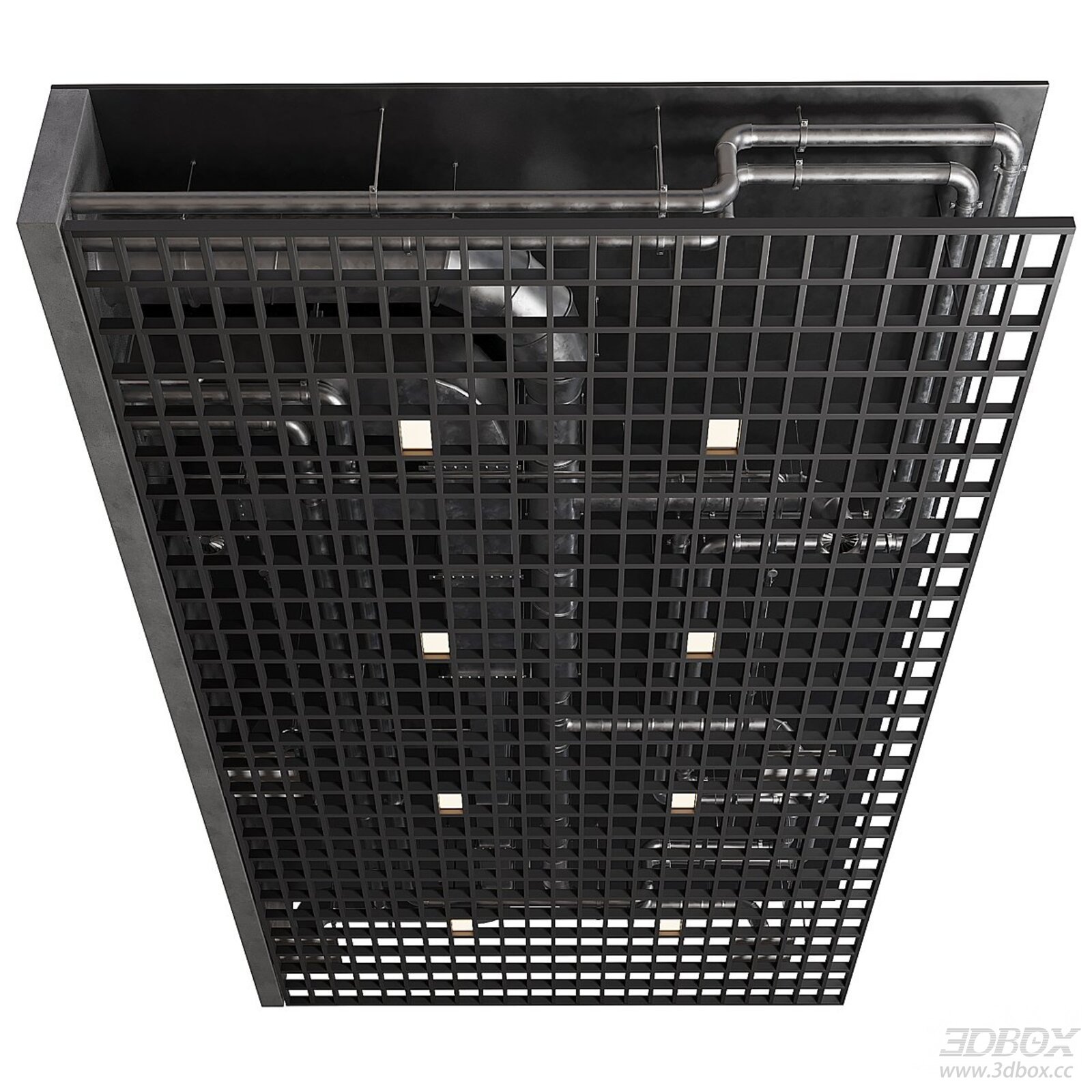 Industrial Grid Ceiling with Exposed Ducts and Spot Lights
