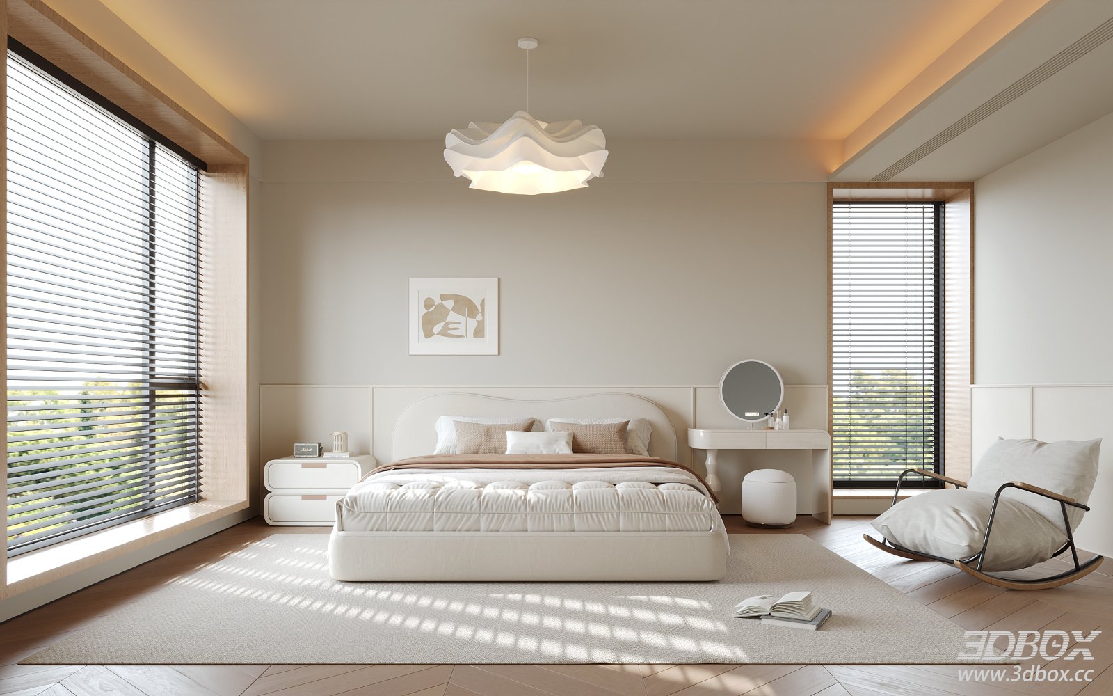 Modern Cream Style Bedroom Interior Scene
