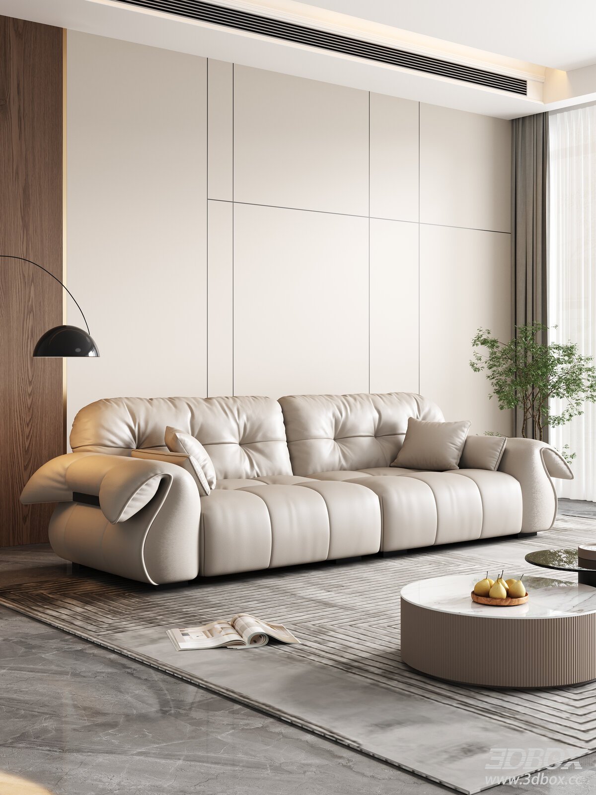 Modern Leather Sofa Set with Marble Coffee Table