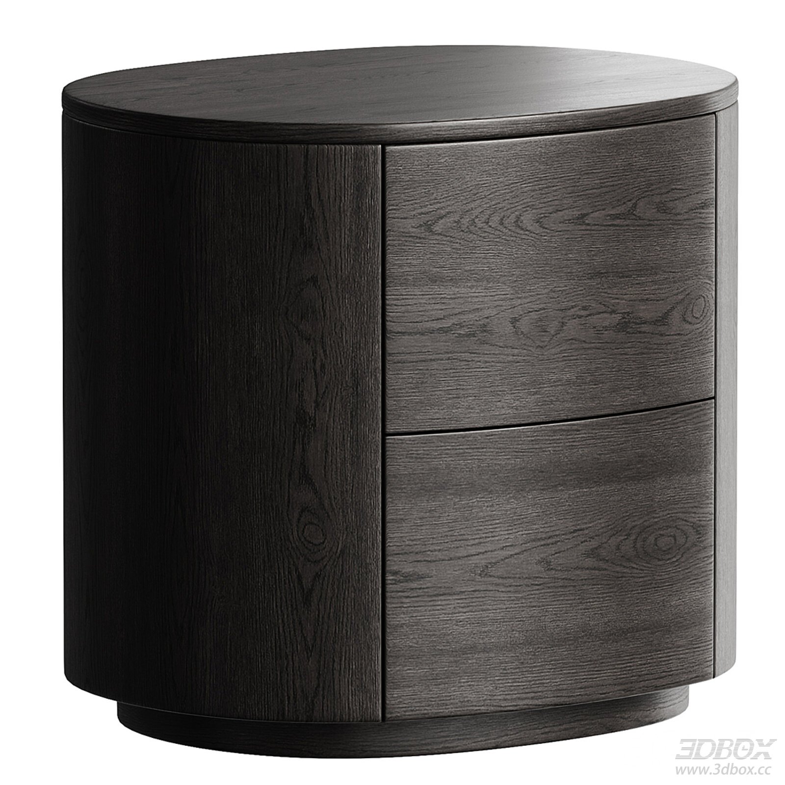 Modern Dark Wood Round 2-Drawer Nightstand Side Table