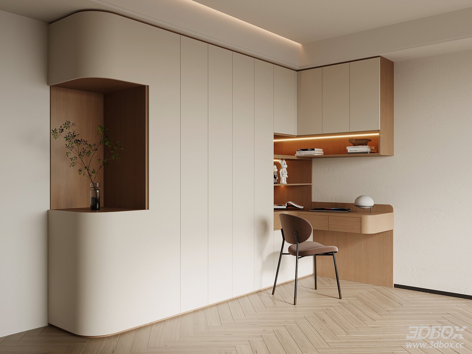 Modern Minimalist Integrated Bookshelf Desk Work Nook