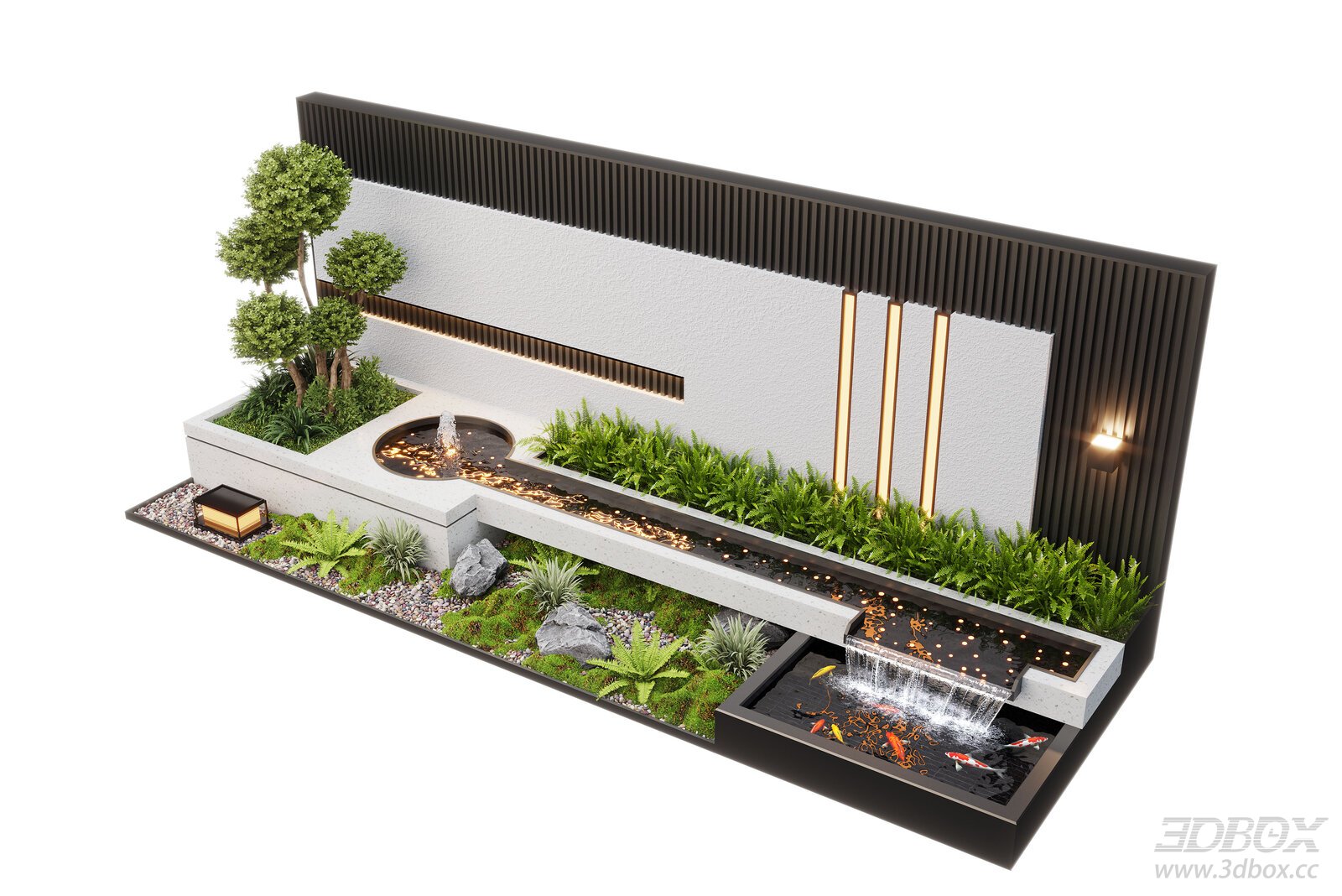 Modern Courtyard Water Feature Wall Landscape Set