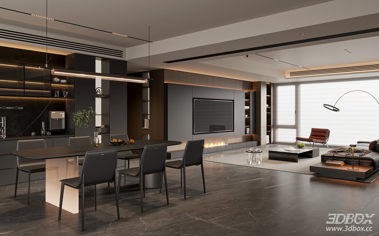 Modern Luxury Living and Dining Room Interior Scene