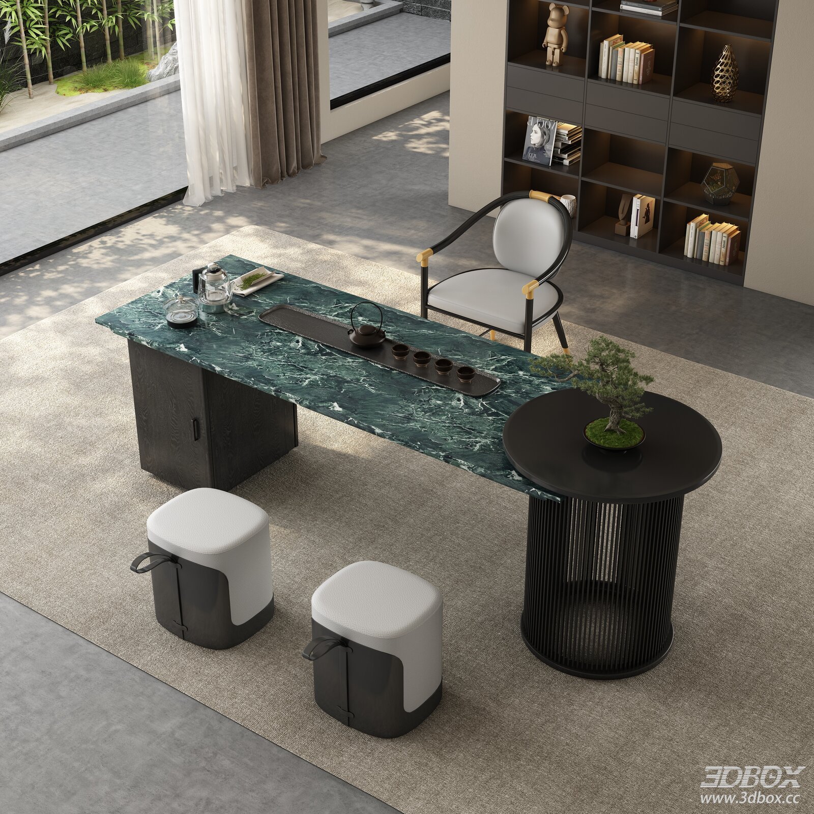 Modern Tea Room Set With Marble Tea Table and Seats