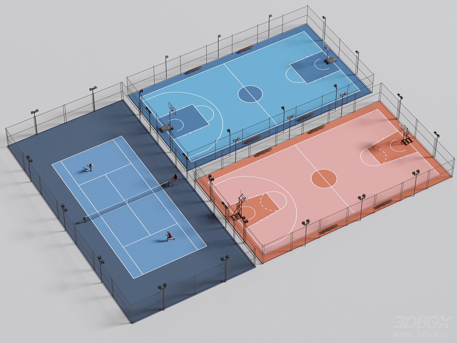 Modern Outdoor Basketball and Tennis Sports Court Set