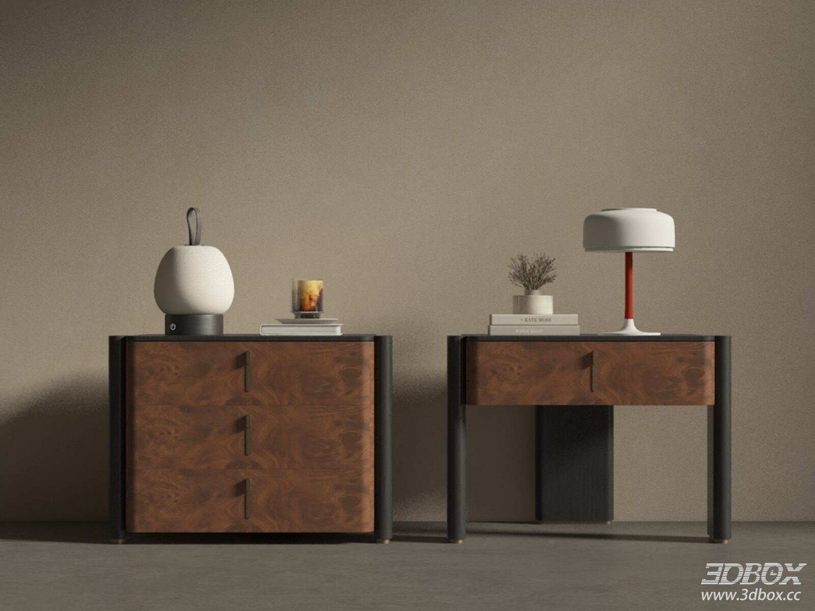 Modern Wooden Nightstand Side Table Set