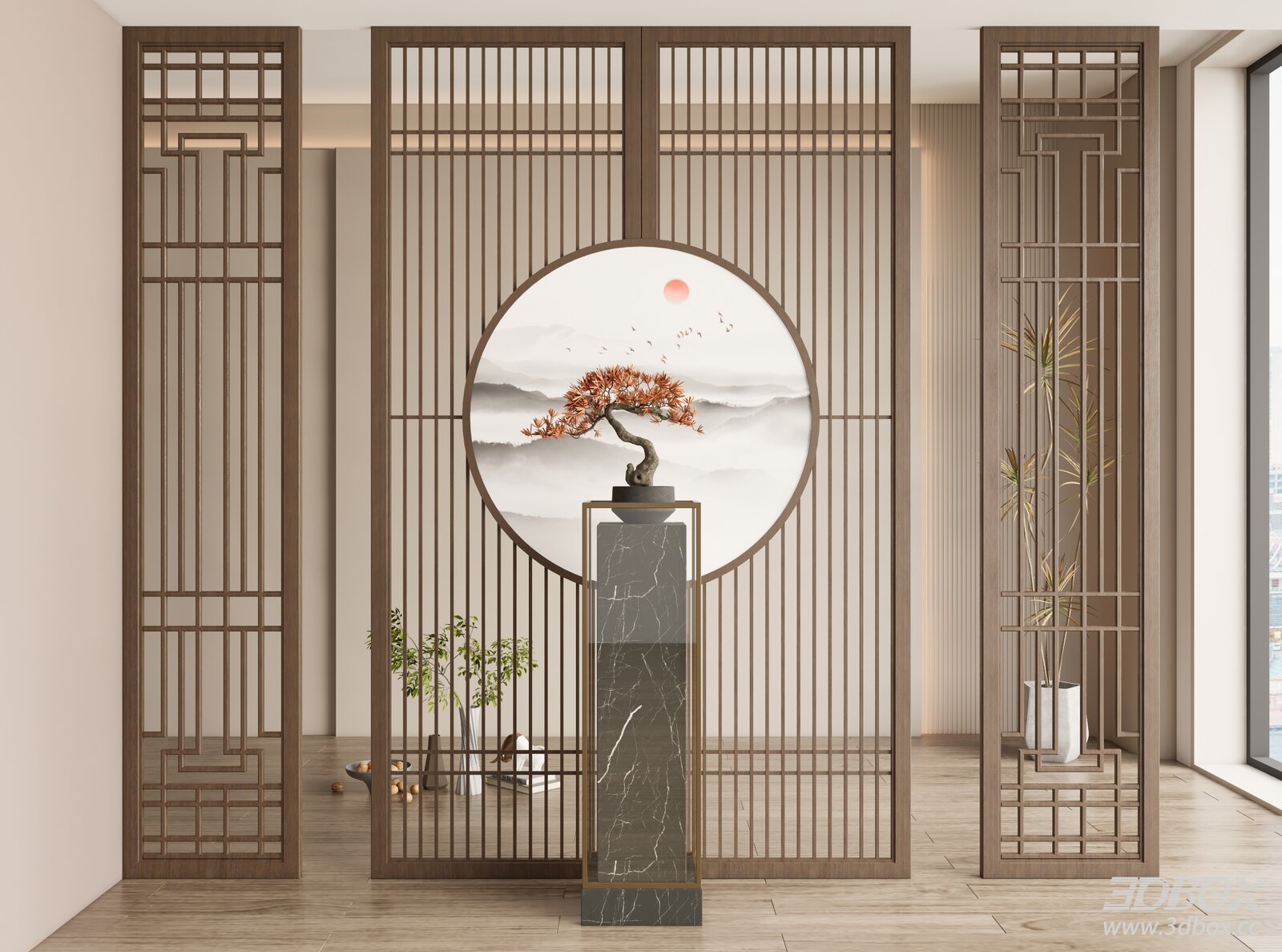 New Chinese Style Wooden Lattice Screen Partition