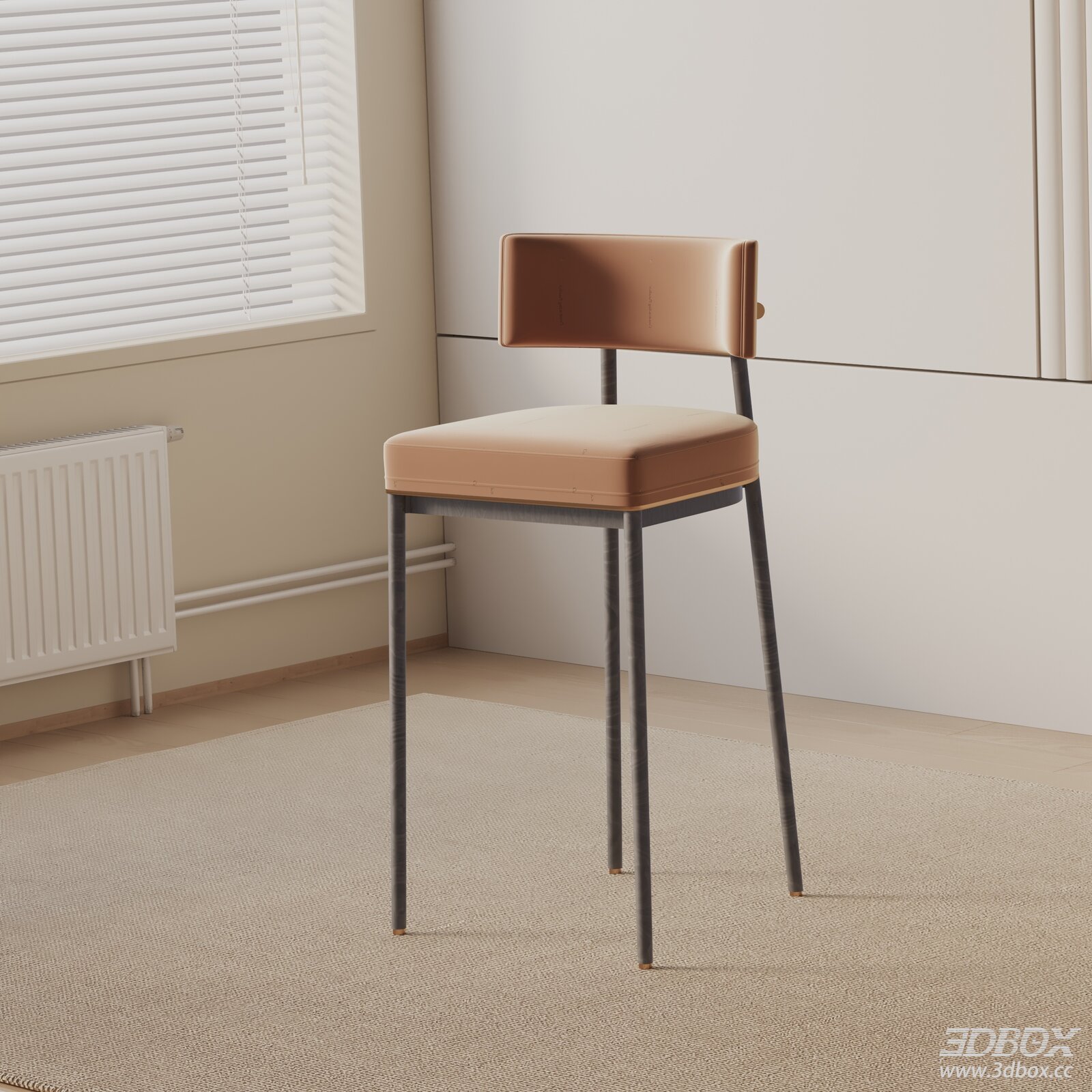 Modern Leather Upholstered Bar Stool with Metal Legs