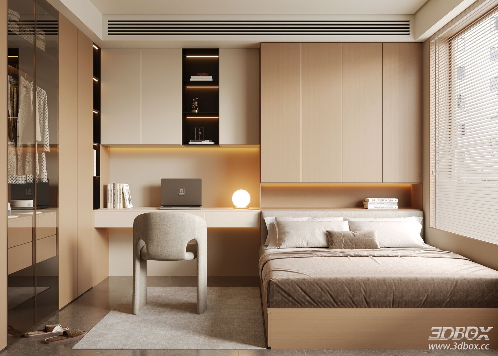 Italian Minimalist Tatami Bedroom Interior Scene