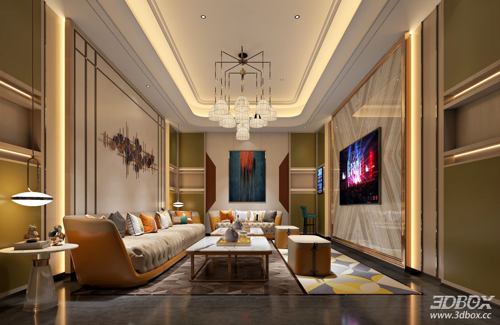 Modern Luxury KTV Karaoke Room Interior Scene