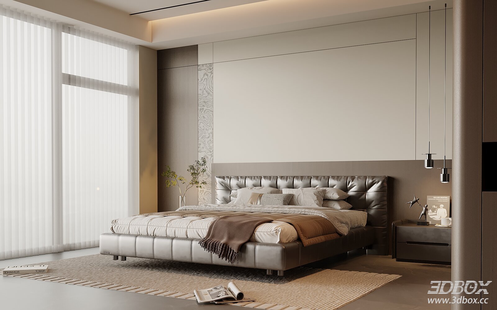 Modern Italian Style Luxury Bedroom Interior Scene