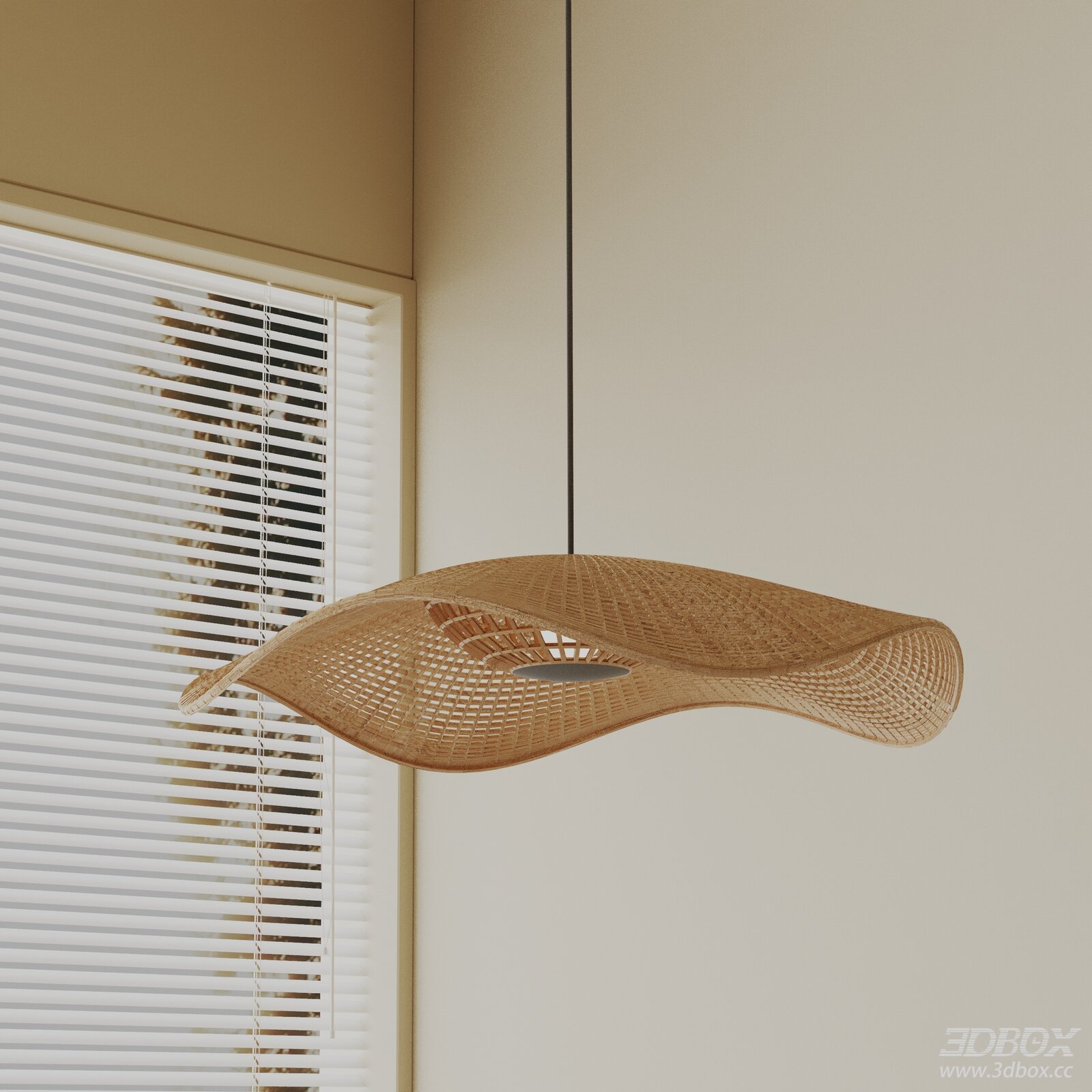 Woven Rattan Wavy Ceiling Pendant Lamp Modern Minimalist