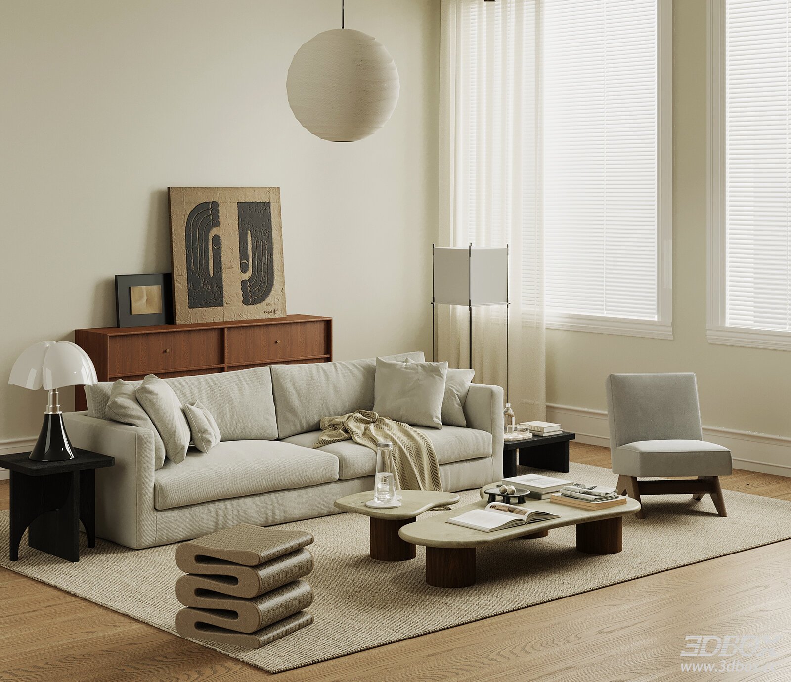 Mid-century Modern Living Room Sofa Coffee Table Sideboard Set