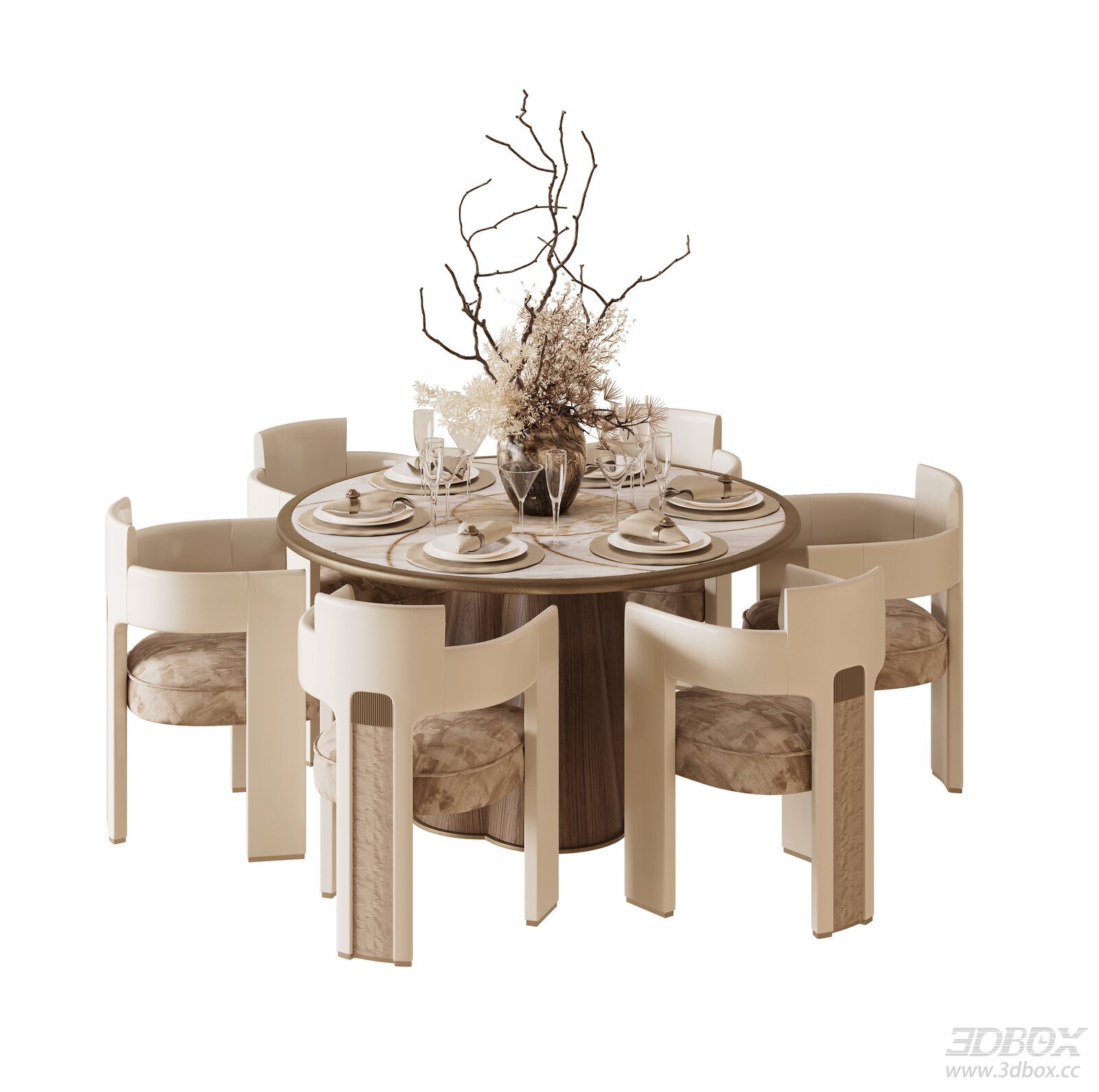 Modern Luxury Round Dining Table and Chairs Set