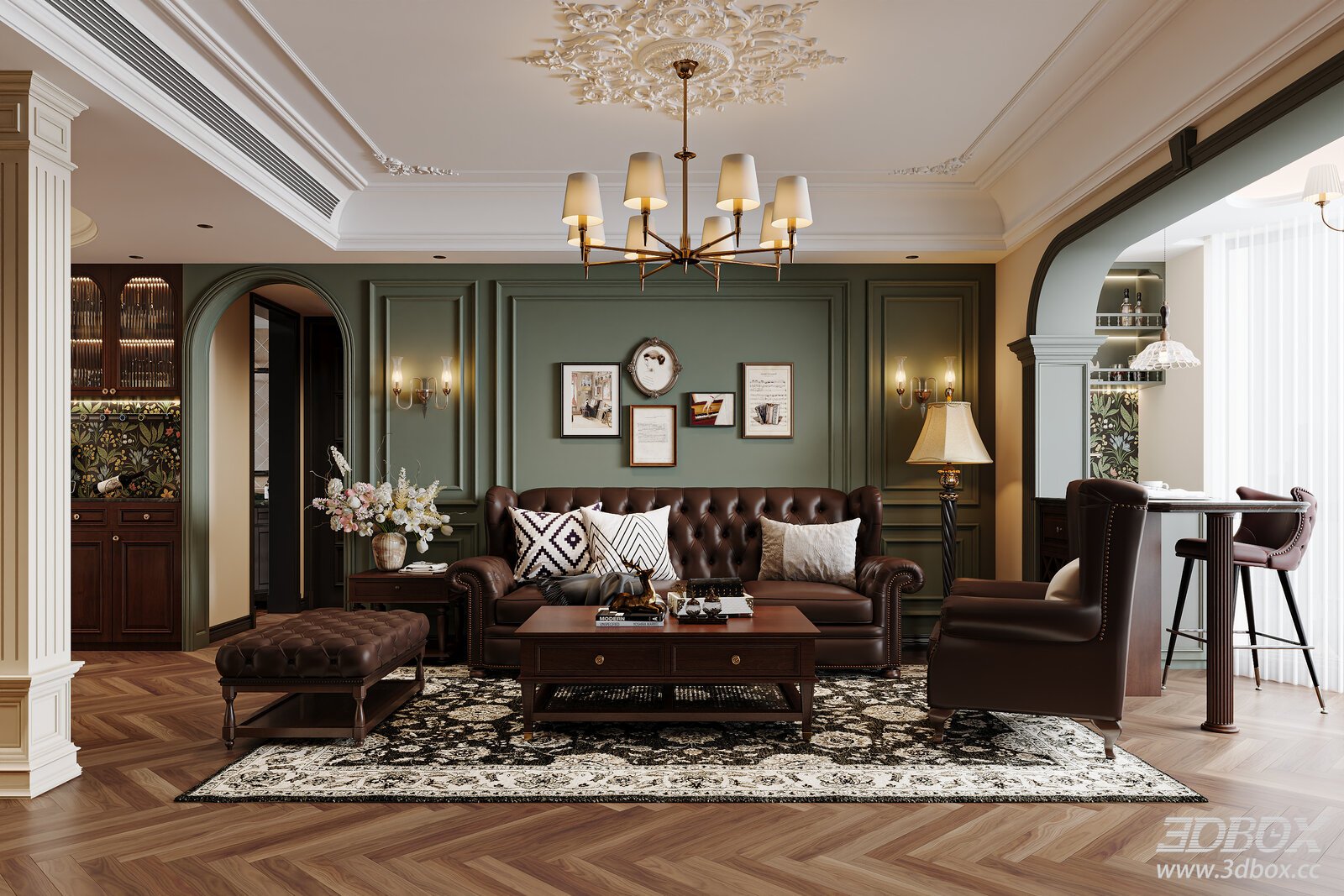 American Style Classic Living Room Interior Scene