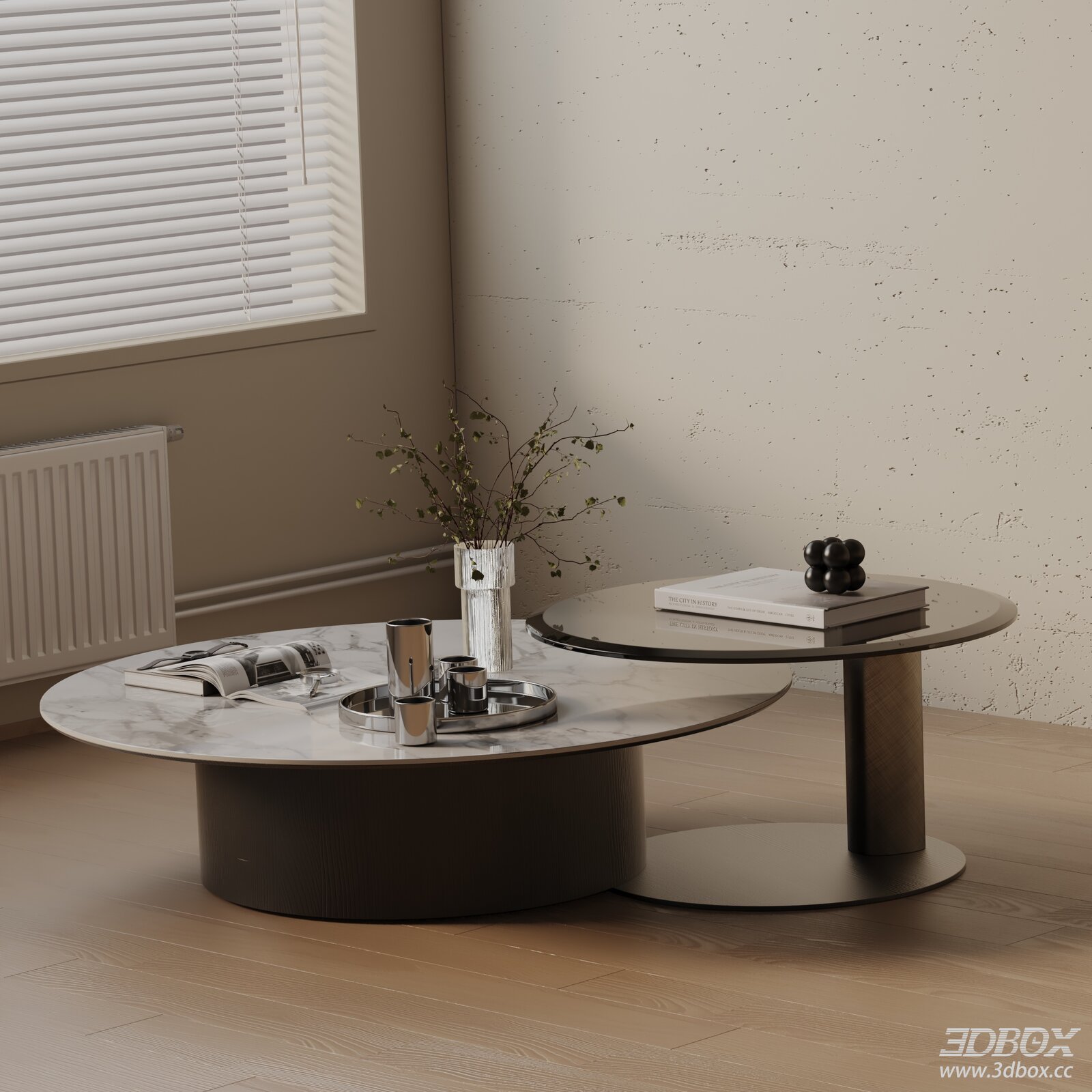 Modern Round Marble Glass Coffee Table Set
