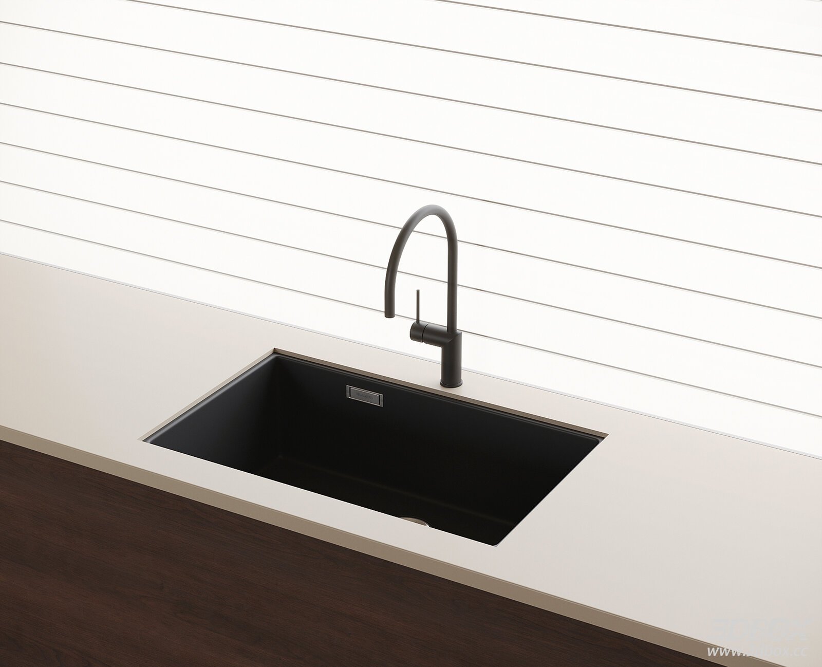 Modern Undermount Black Kitchen Sink with Matte Black Faucet